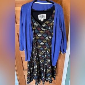 2X Effie’s Heart floral dress a-line faux wrap dress and ModCloth Cardigan